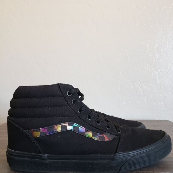 Vans Ward Iridescent Check High Top Skate Shoes Sneakers Black/Multi Women's 10 - Picture 1 of 12